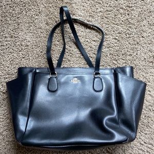 Coach black leather diaper/work bag.